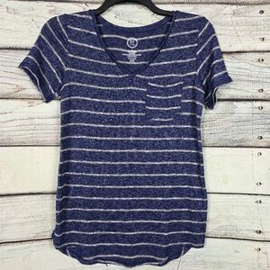 Maurices 24/7 Navy Striped V Neck T Shirt Women’s Small